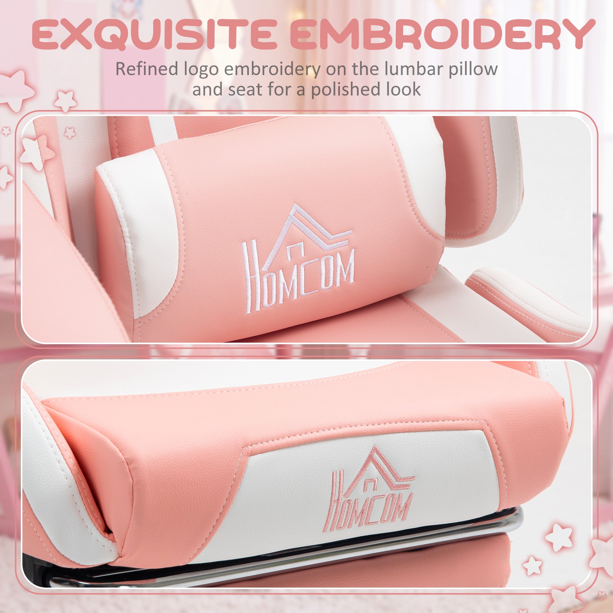 Cute Racing Gamer Chair, Faux Leather Gaming Chair with Footrest, Headrest and Lumbar Support, Pink