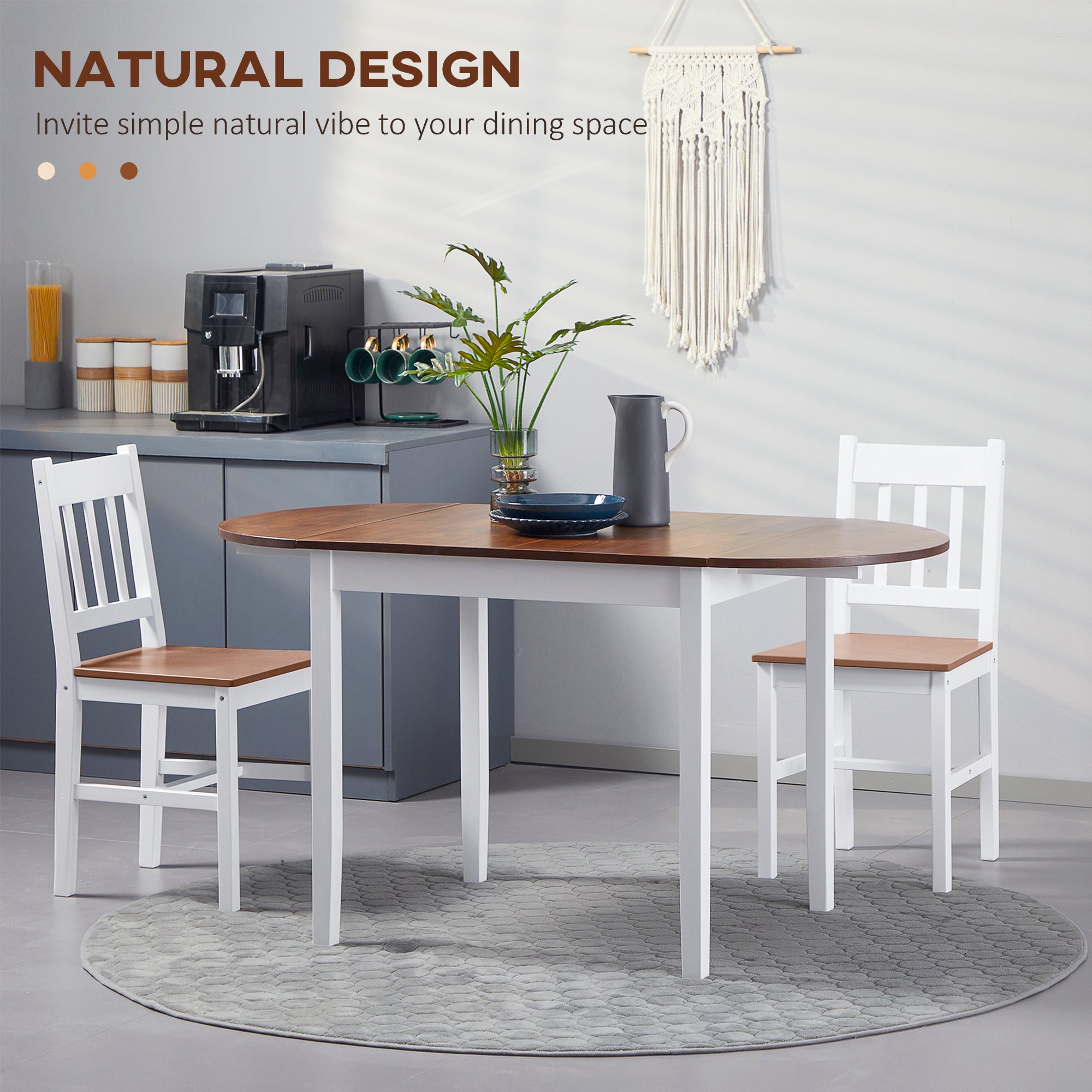 55" Wood Kitchen Table, Drop Leaf Tables for Small Spaces, Brown