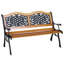 50" Outdoor Garden Bench, Park Patio Bench Loveseat, Wood & Metal Frame with Plastic Flourish Backrest, Natural Wood