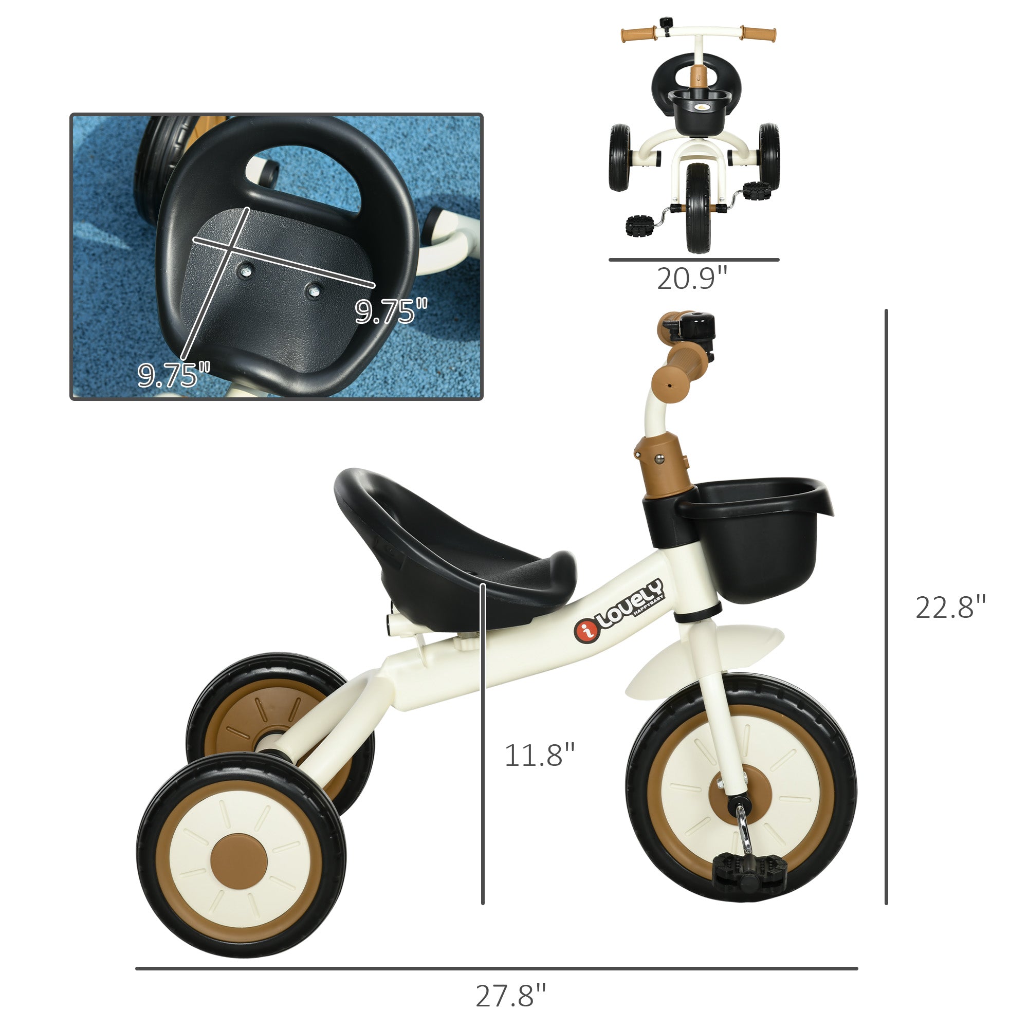 Tricycle for Kids Age 2-5, Toddler Bike for Children, White