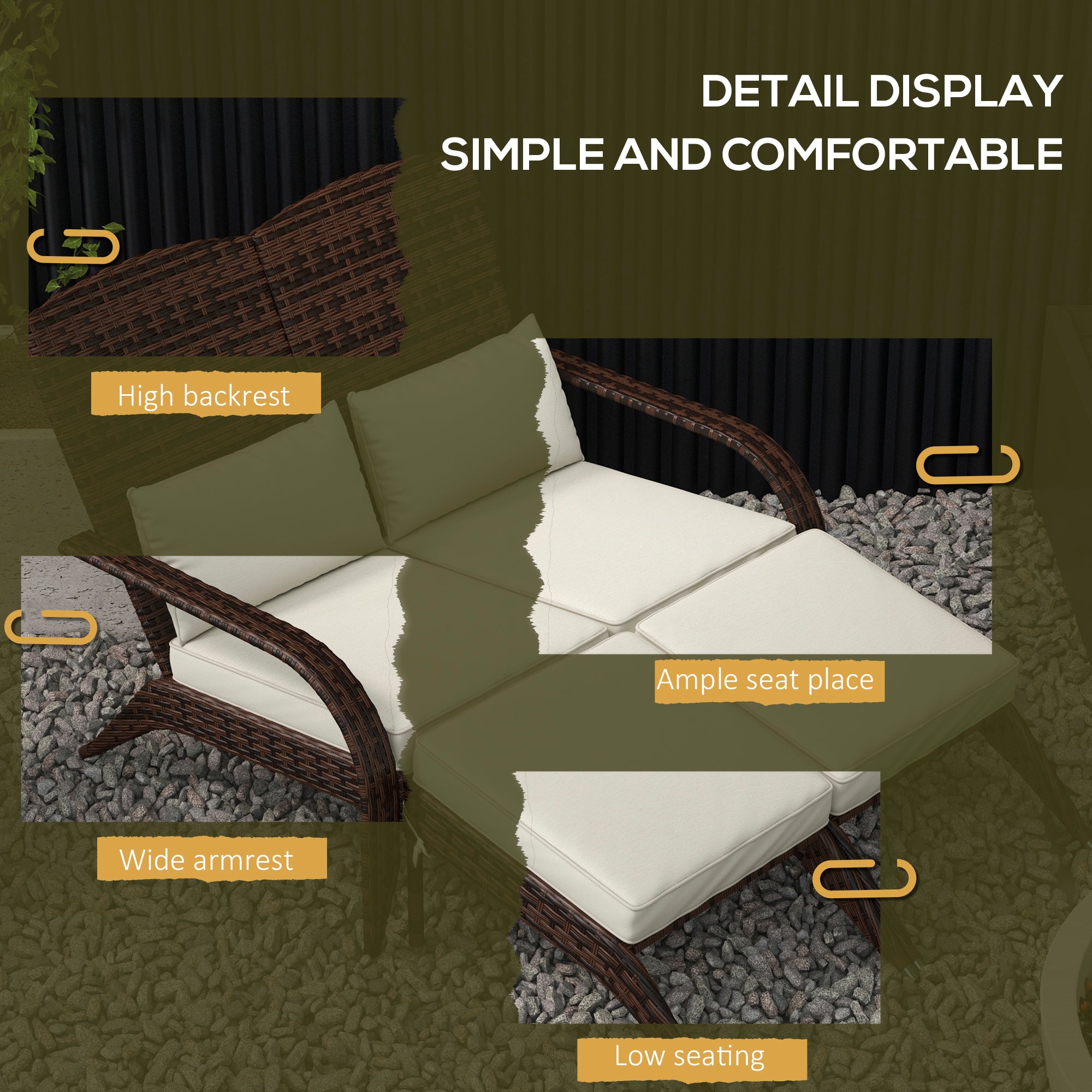2 Person Patio Wicker Adirondack Chair, High-Back Fire Pit Chair with Cushions, Cream White