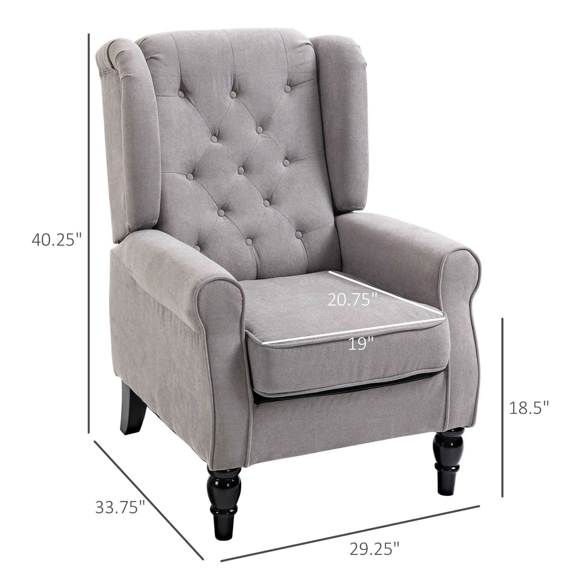 Button-Tufted Accent Chair with High Wingback, Rounded Cushioned Armrests and Thick Padded Seat, Set of 2, Gray