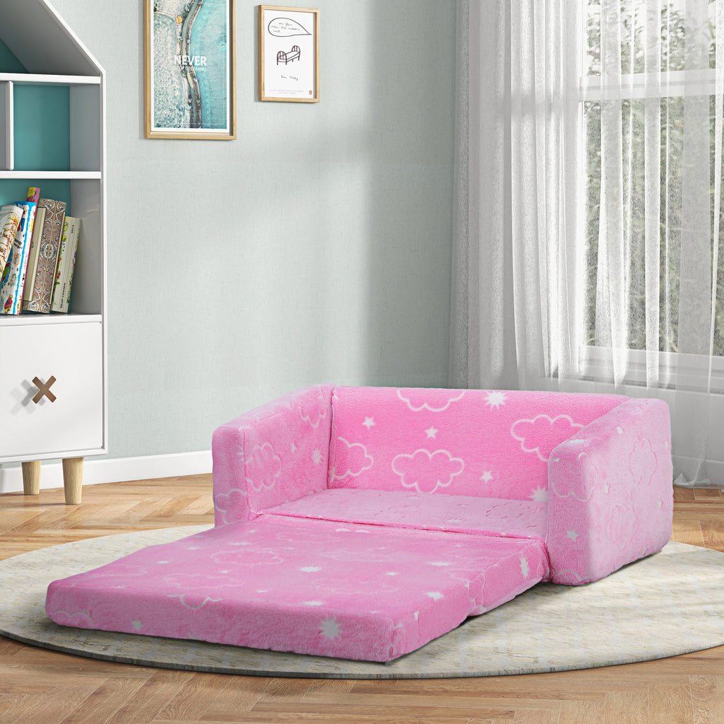 Couch with Glow in the Dark Cloud Pattern, Washable Cover, Pink