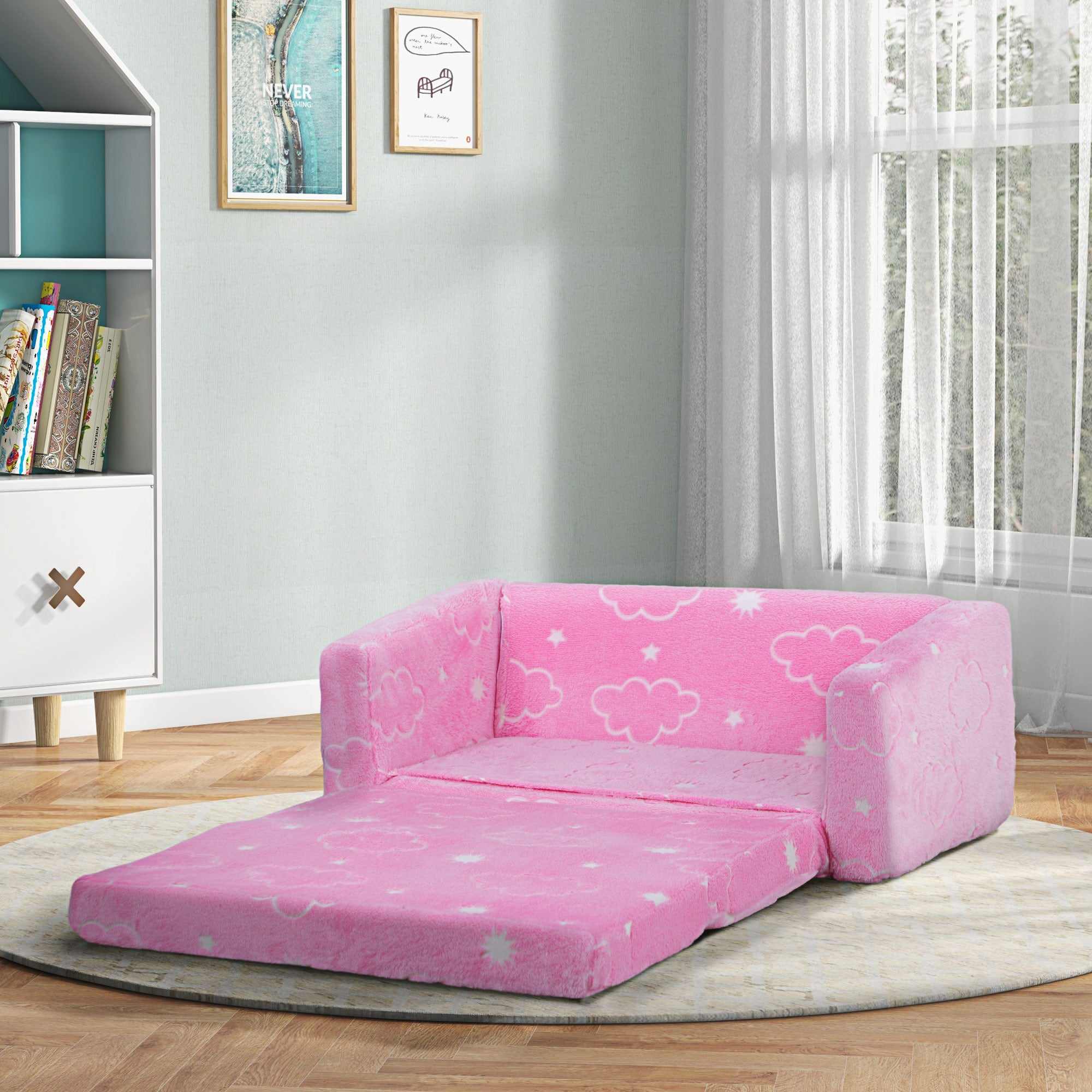 Couch with Glow in the Dark Cloud Pattern, Washable Cover, Pink