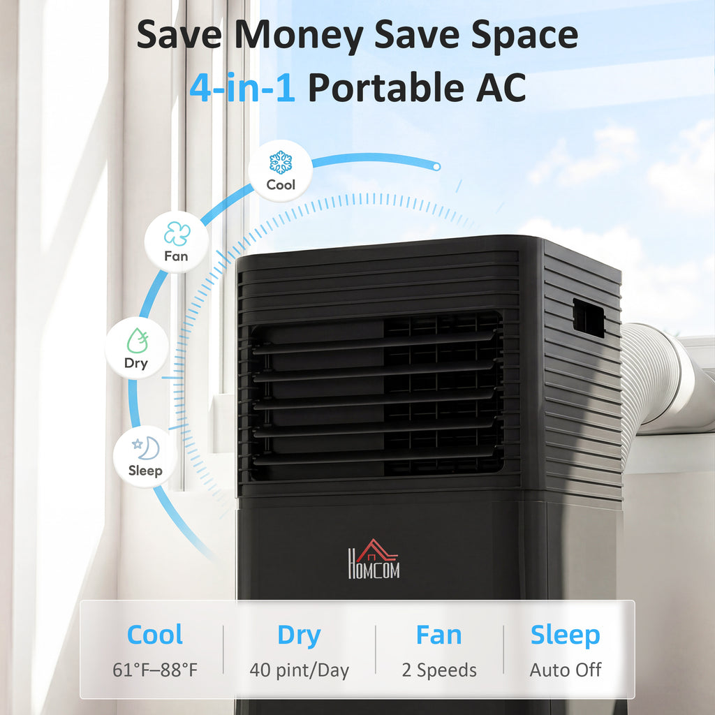 10000 BTU Portable Air Conditioner with Dehumidifier, Cooling Fan, Sleep, Remote, 24H Timer, Auto Off, Black