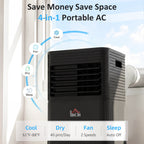 10000 BTU Portable Air Conditioner with Dehumidifier, Cooling Fan, Sleep, Remote, 24H Timer, Auto Off, Black