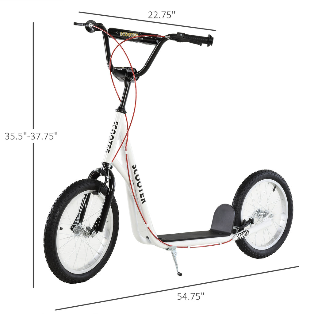 Youth Scooter Kick Scooter for Kids 5+ with Adjustable Handlebar Front and Rear Dual Brakes Inflatable Wheels, White