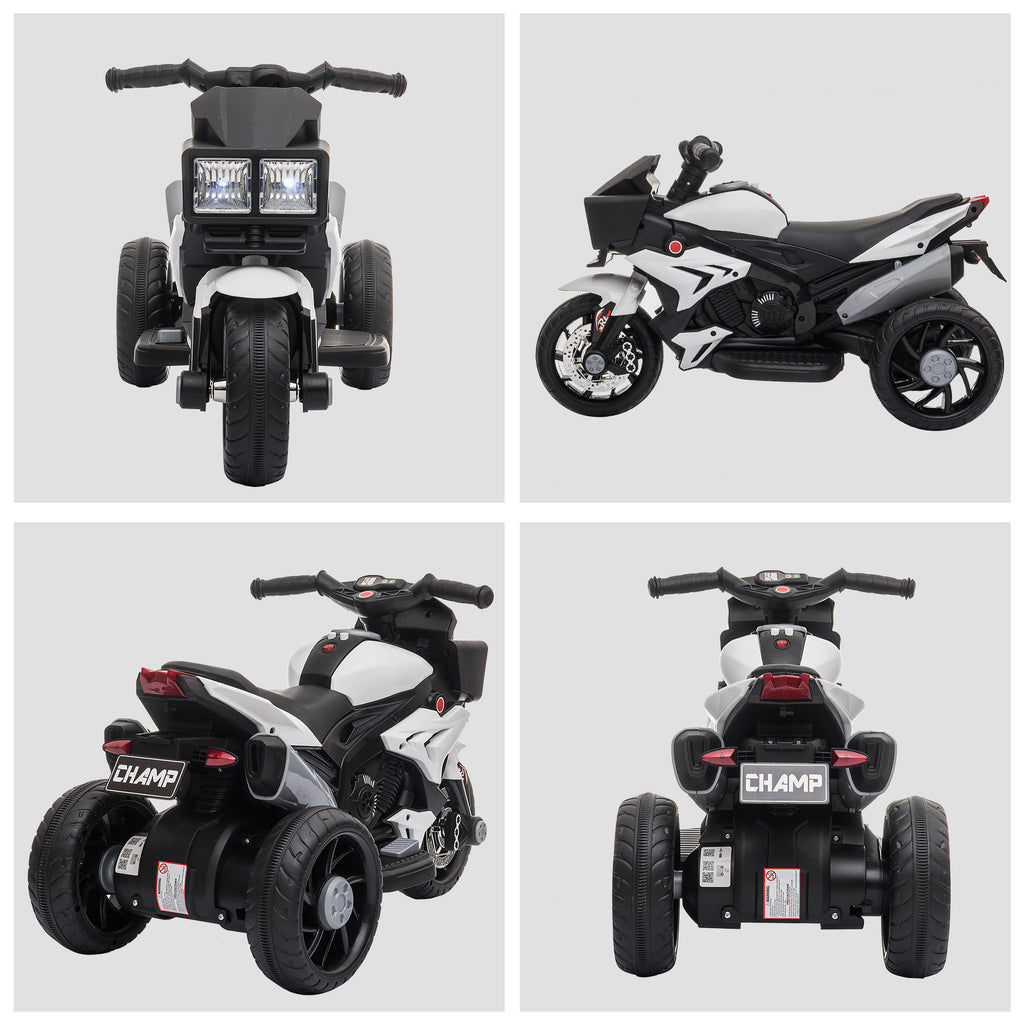 6V Kids Motorcycle, Battery-Operated Mini Electric Motorbike with Forward/Reverse Switch, Horn, White