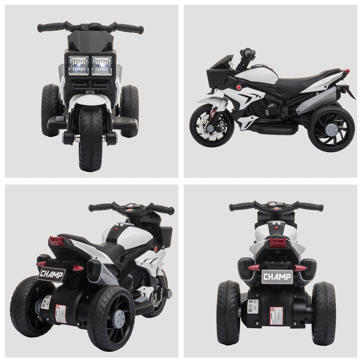 6V Kids Motorcycle, Battery-Operated Mini Electric Motorbike with Forward/Reverse Switch, Horn, White