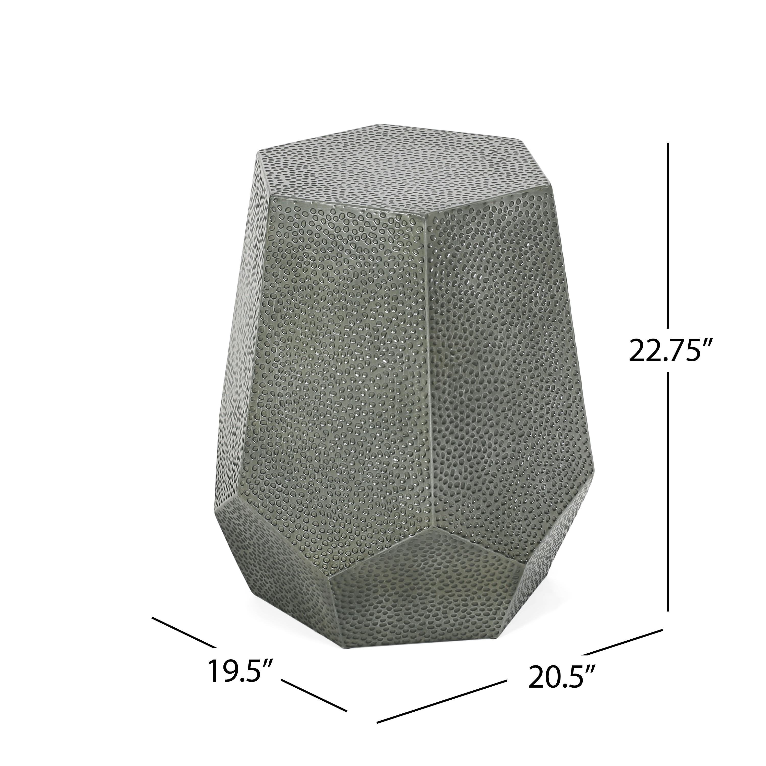 Modern Hammered Iron Geometric Side Table, No Assembly Required, 20.5" L x 19.5" W x 22.75" H, Antique Silver
