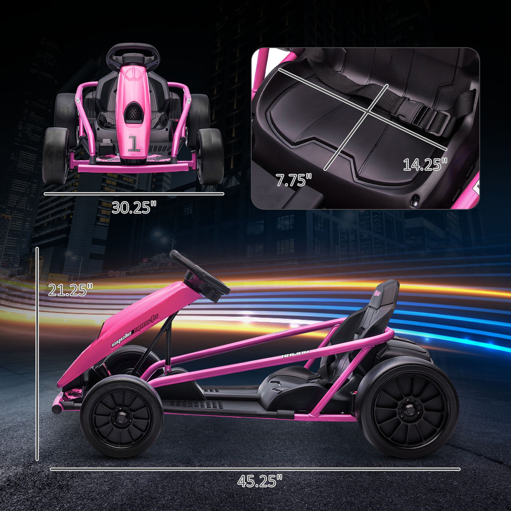 24V Electric Go Kart for Kids, Drift Ride-On Racing Go Kart with 2 Speeds, for Boys Girls Aged 8-12 Years Old, Pink