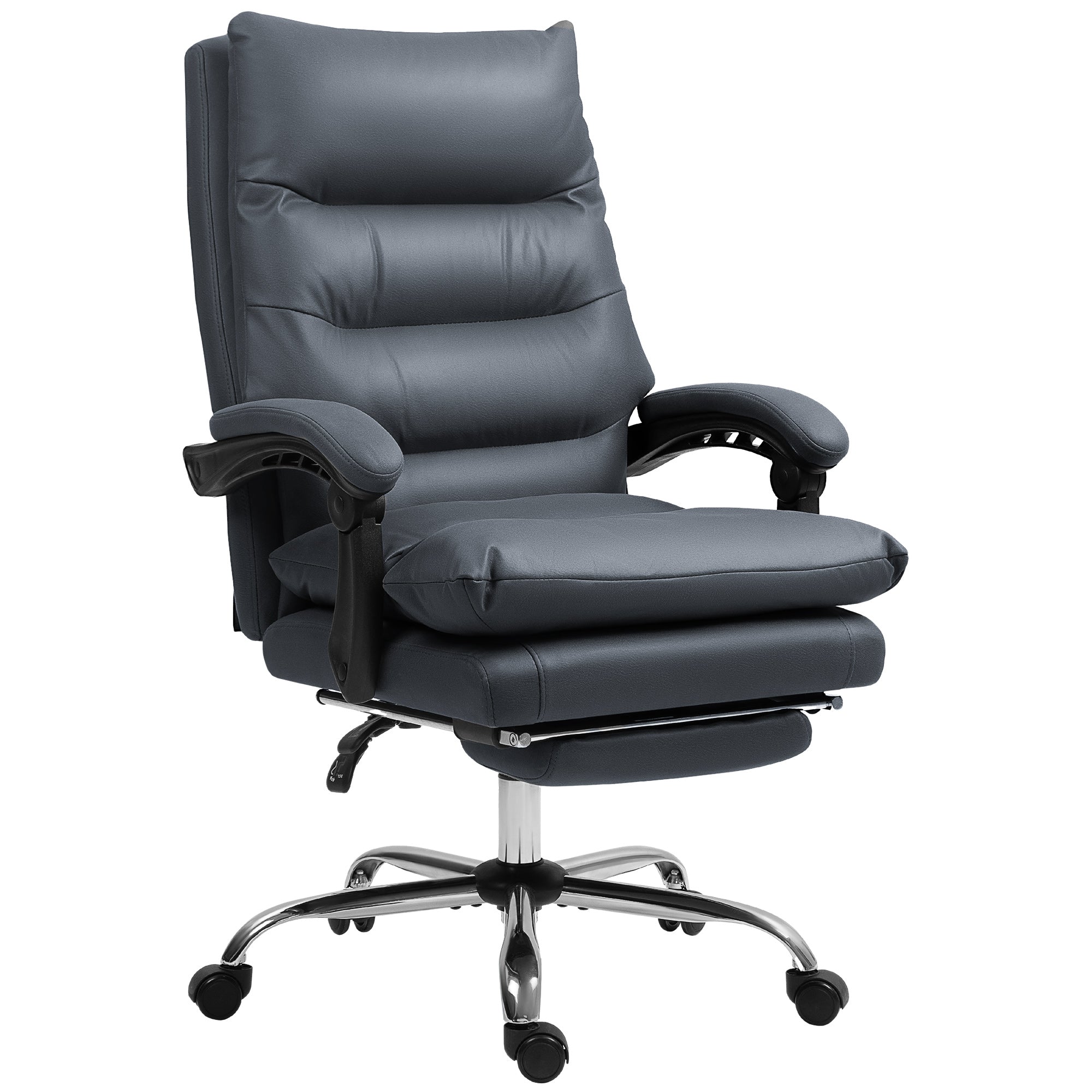 Microfibre Massage Office Chair, Heated Reclining Chair with Footrest, Double-tier Padding, Swivel Wheels, Dark Gray