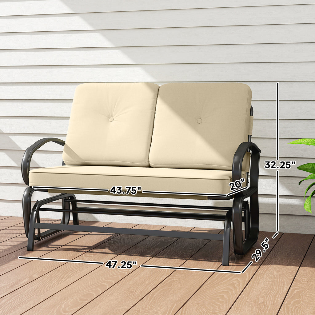 Outdoor Glider Bench, 2-Person Patio Rocker Loveseat with Tufted Cushions, Steel Frame for Porch, Garden Backyard, Beige