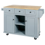 Kitchen Cart with Wood Drop-Leaf Countertop, Internal Storage Racks, Utility Island with Cabinets and Drawers, 53" L x 29.5" W x 37" H, Blue