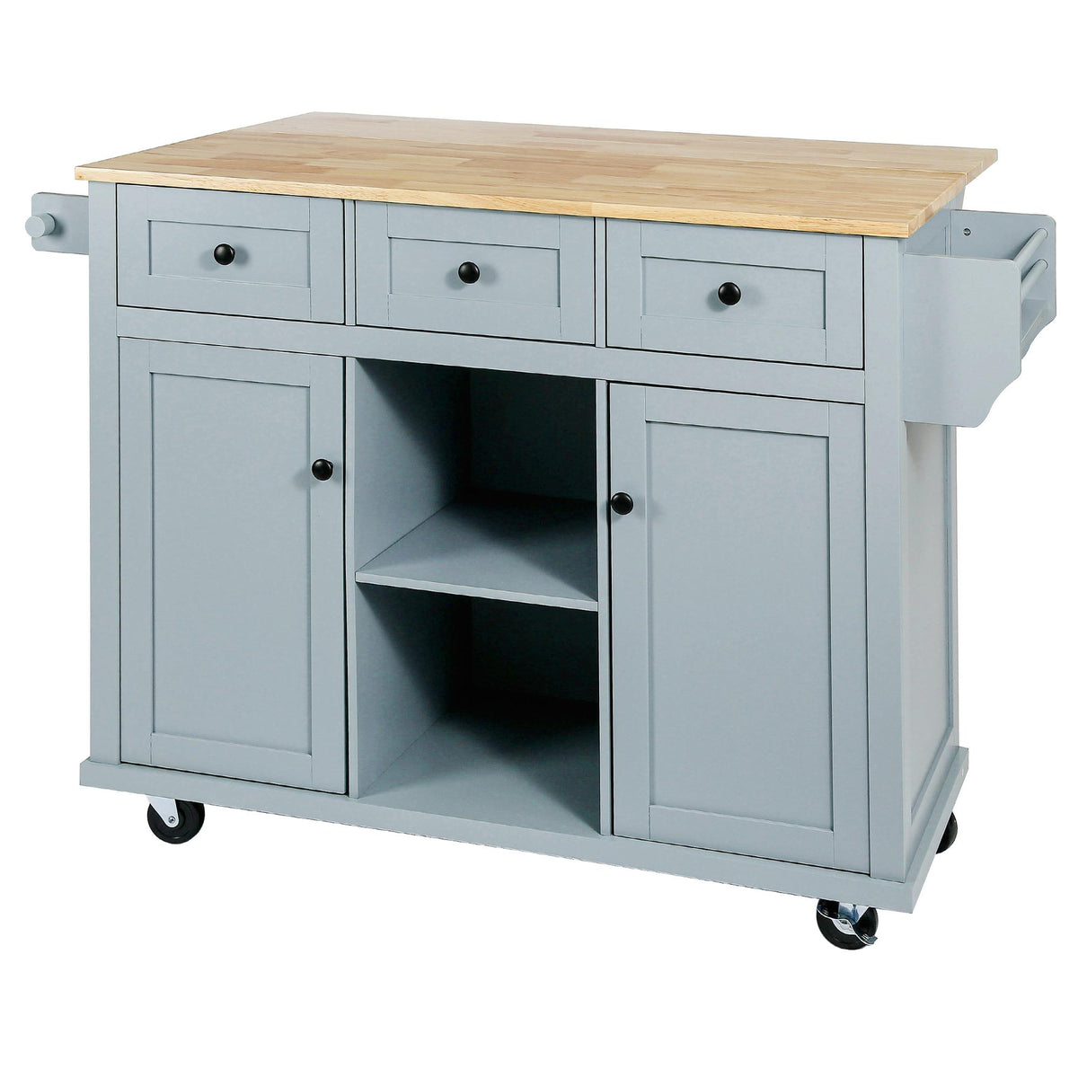 Kitchen Cart with Wood Drop-Leaf Countertop, Internal Storage Racks, Utility Island with Cabinets and Drawers, 53" L x 29.5" W x 37" H, Blue