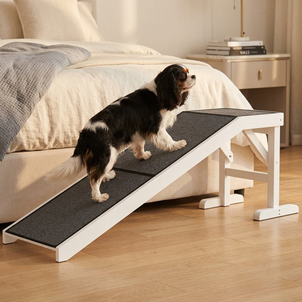 60" Pet Ramp for Dogs & Cats with Non-Slip Carpet, White