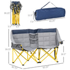 Loveseat Style Camping Chair, Oversized Folding Lawn Chair with Carry Bag & Cup Holders, for Outdoor, Navy Blue & Gray