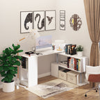 55" 360° Rotating Corner Computer Desk Modern L-Shaped Home Office Workstation with 3-Tier Storage Shelves, Bookshelf, White