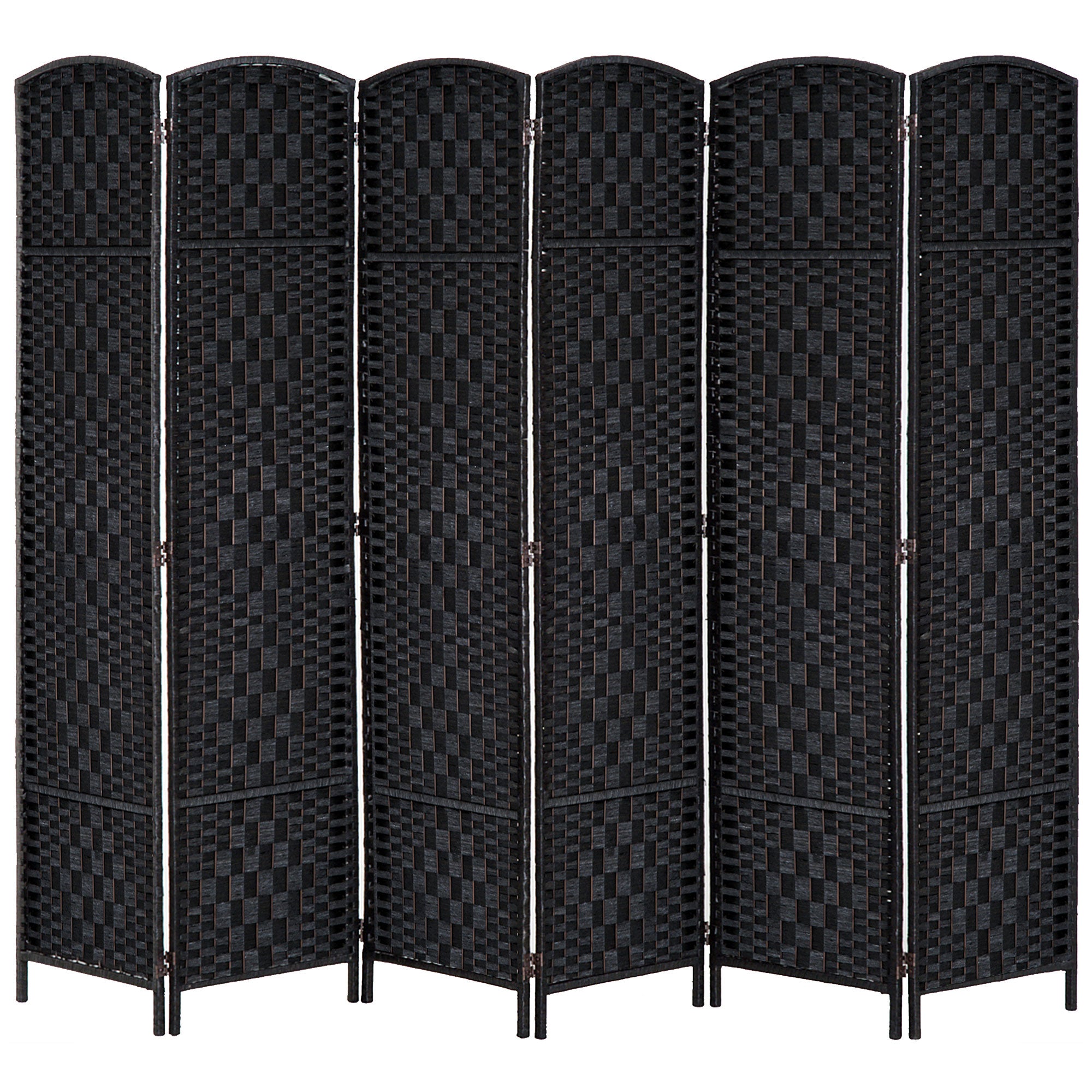 Room Divider 6 Panel, 6FT Tall Folding Privacy Screen, Freestanding Hand-Woven Partition for Room Separation with 360° Hinges, Paper Rope Diamond Weave, Black