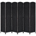 Room Divider 6 Panel, 6FT Tall Folding Privacy Screen, Freestanding Hand-Woven Partition for Room Separation with 360° Hinges, Paper Rope Diamond Weave, Black