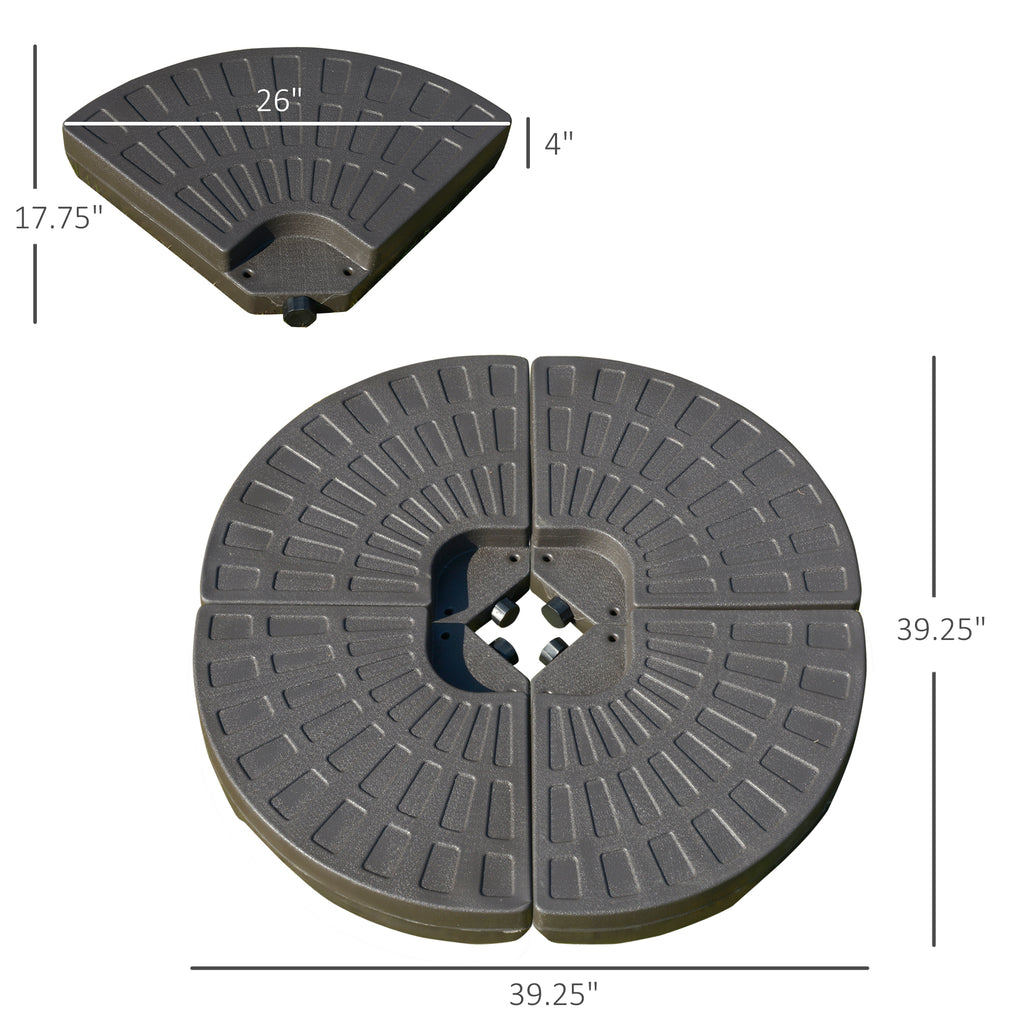4 Pieces Cantilever Patio Umbrella Base, Fan Shaped Umbrella Weight w/ Built-In Handles & Rugged Material, 148 lbs Water and 220 lbs Water and Sand, Coffee