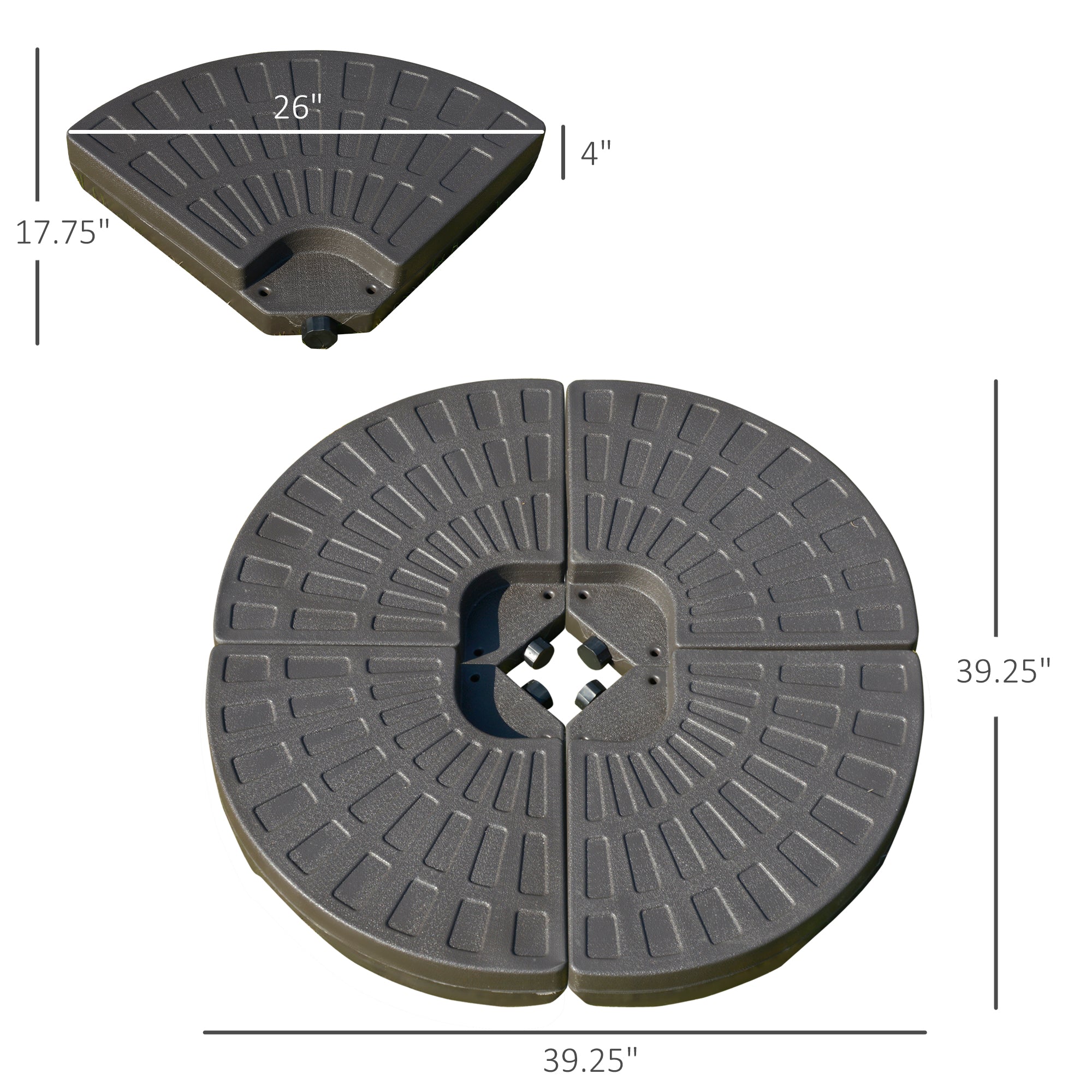 4 Pieces Cantilever Patio Umbrella Base, Fan Shaped Umbrella Weight w/ Built-In Handles & Rugged Material, 148 lbs Water and 220 lbs Water and Sand, Coffee