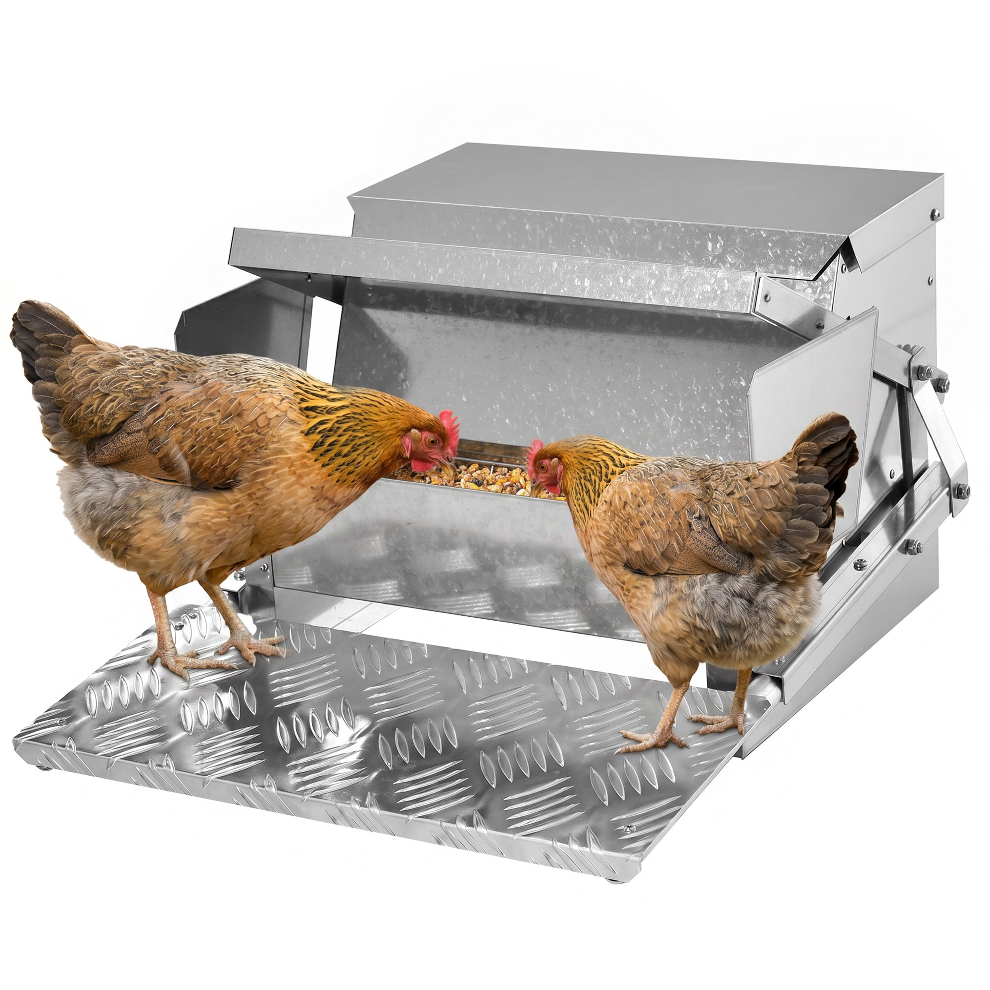 25 lbs Capacity Automatic Chicken Poultry Feeder with a Galvanized Steel and Aluminium Build, Weatherproof Design