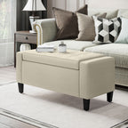 36" Ottoman with Storage, Storage Ottoman Bench with Lift Top and Rubberwood Legs, Linen Upholstered Entryway Seat with for Living Room, Bedroom, Holds up to 330 lb, Beige