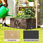 Wooden Raised Garden Bed with Trellis and Roof, Elevated Planter Box with 2 Shelves, Drainage Hole and Liner, Natural