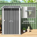 Outdoor 3.3' x 3.4' Lean-to Garden Storage Shed, Galvanized Steel Tool House with Lockable Door for Patio, Gray