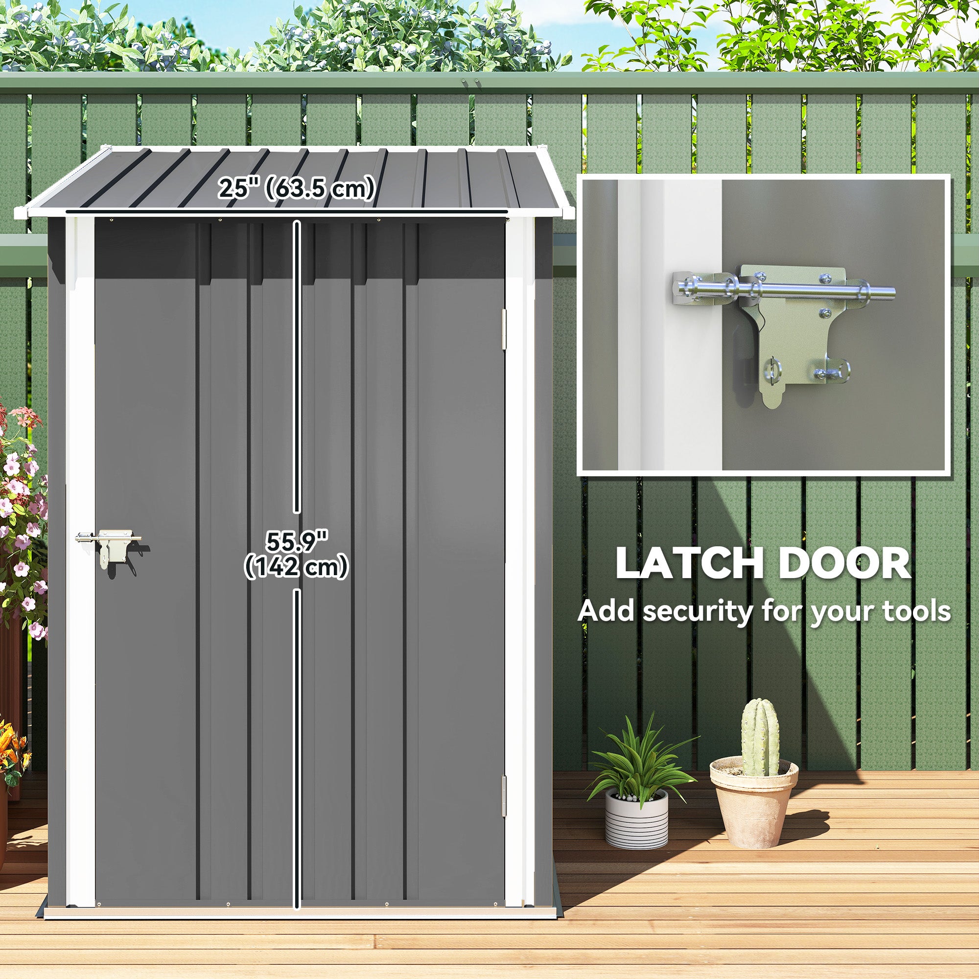 Outdoor 3.3' x 3.4' Lean-to Garden Storage Shed, Galvanized Steel Tool House with Lockable Door for Patio, Gray