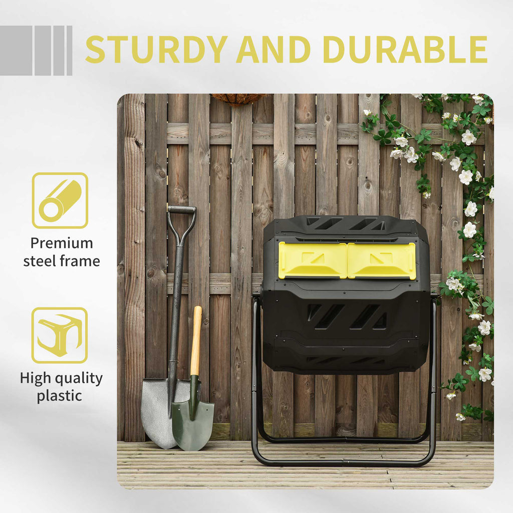 Tumbling Compost Bin Outdoor 360° Dual Chamber Rotating Composter 43 Gallon, Yellow