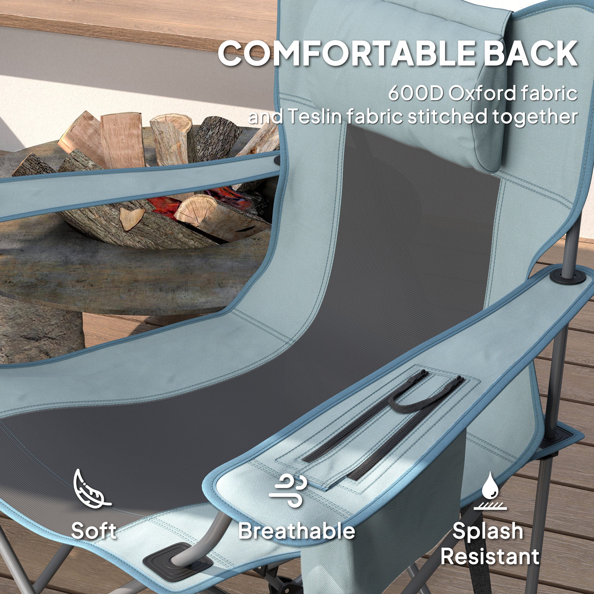 Folding Rocking Camping Chairs, Portable Chairs with Headrest, Cooler Bag, Cup Holder, Carry Bag, 2 Pack, Gray