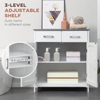 Bathroom Floor Cabinet, Freestanding Linen Cabinet, Storage Cabinet with 2 Drawers, Double Doors, Adjustable Shelf, White