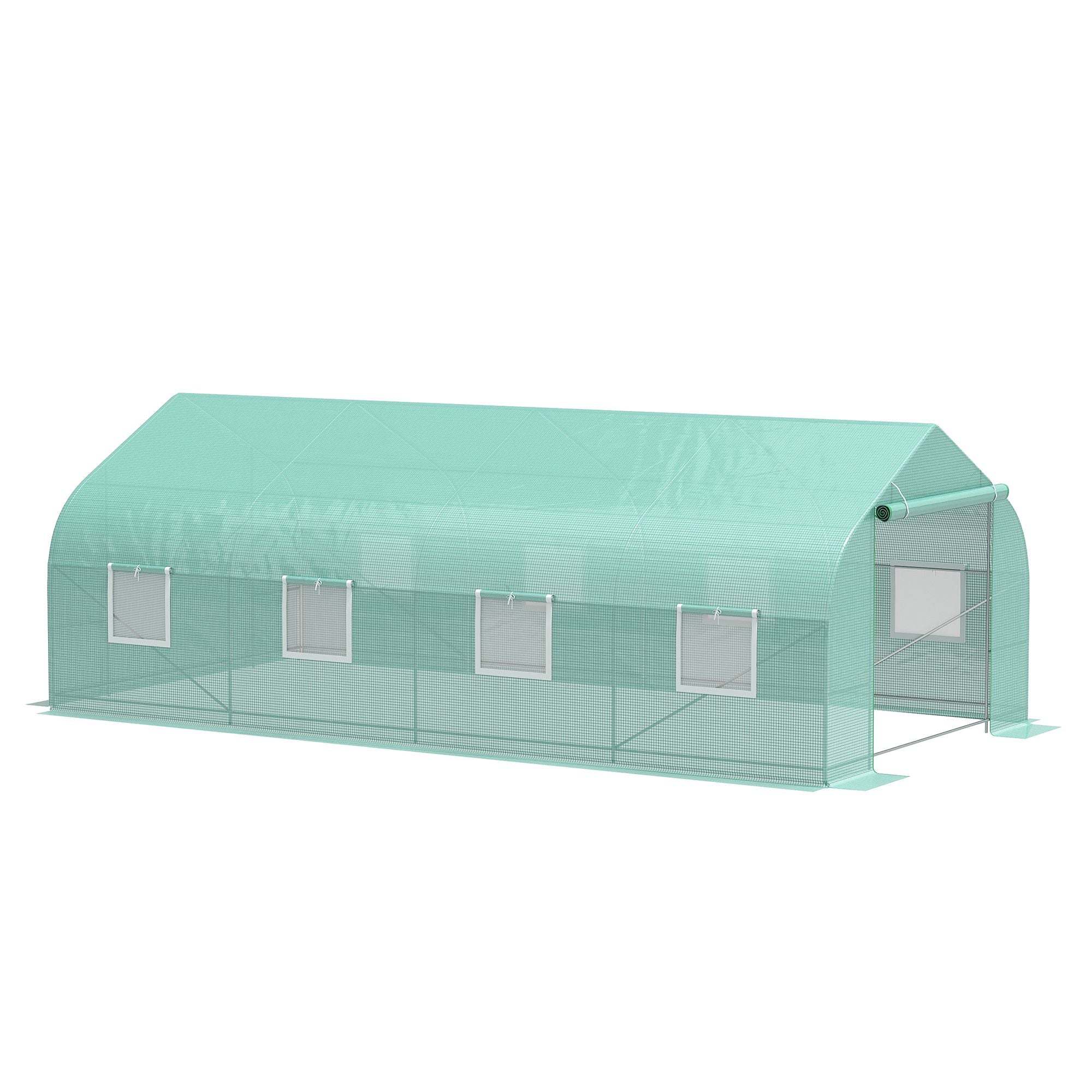 20' x 10' x 7' Outdoor Walk-in Greenhouse, Tunnel Green House with Roll-up Windows, Zippered Door, PE Cover, Heavy Duty Steel Frame, Green