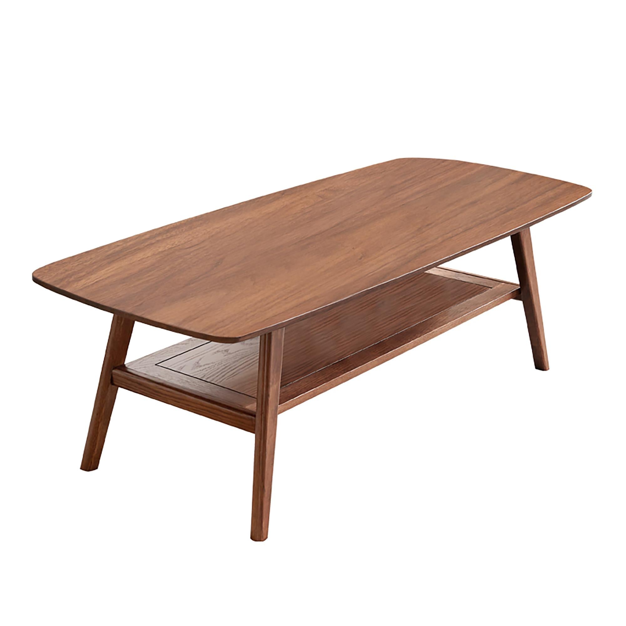 Practical Coffee Table with 2-Tier Open Storage & Rounded Corners, Safe center table for Living Area, 31.5″ L x 19.5″ W x 17.5″ H, Walnut