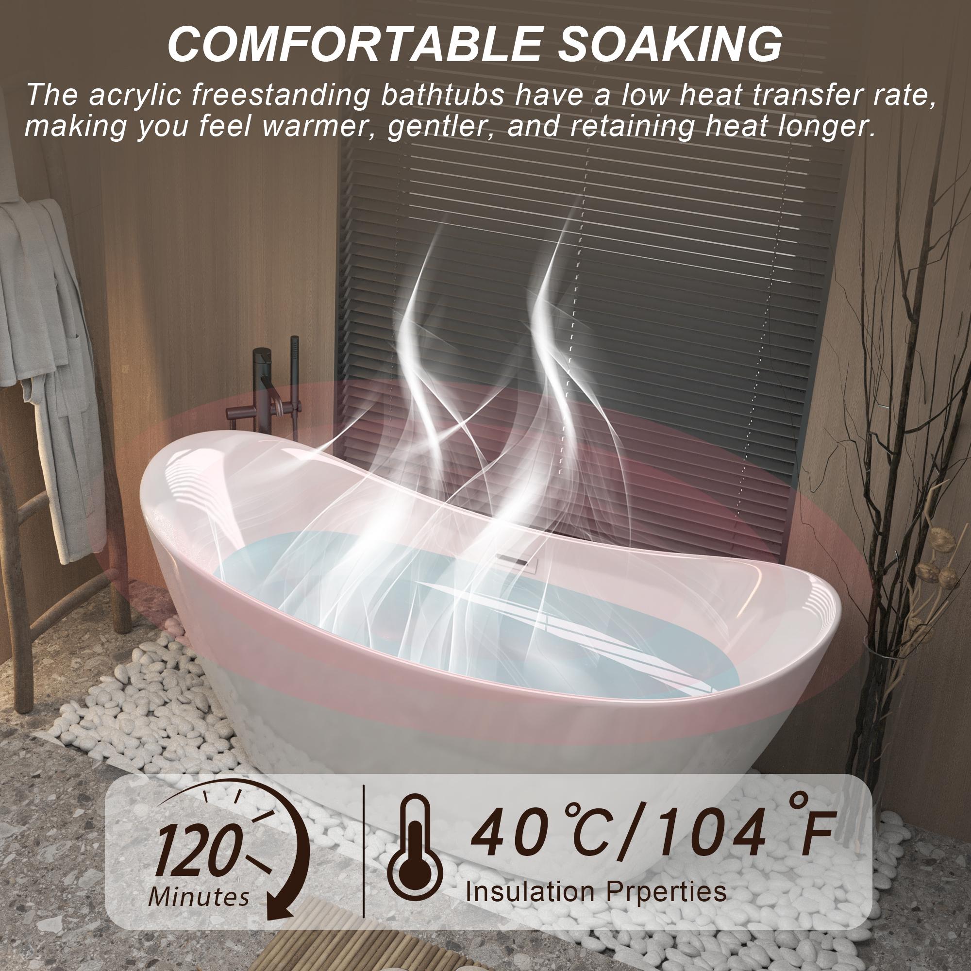 67" Acrylic Freestanding Tub with Adjustable Leveling Feet, Bathtub with Pop‑Up Drain & Overflow Included, 67" L x 29.5" W x 26" H, Gloss White