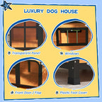 Cabin-Style Wooden Dog House for Large Dogs with Openable Roof & Giant Window, Yellow