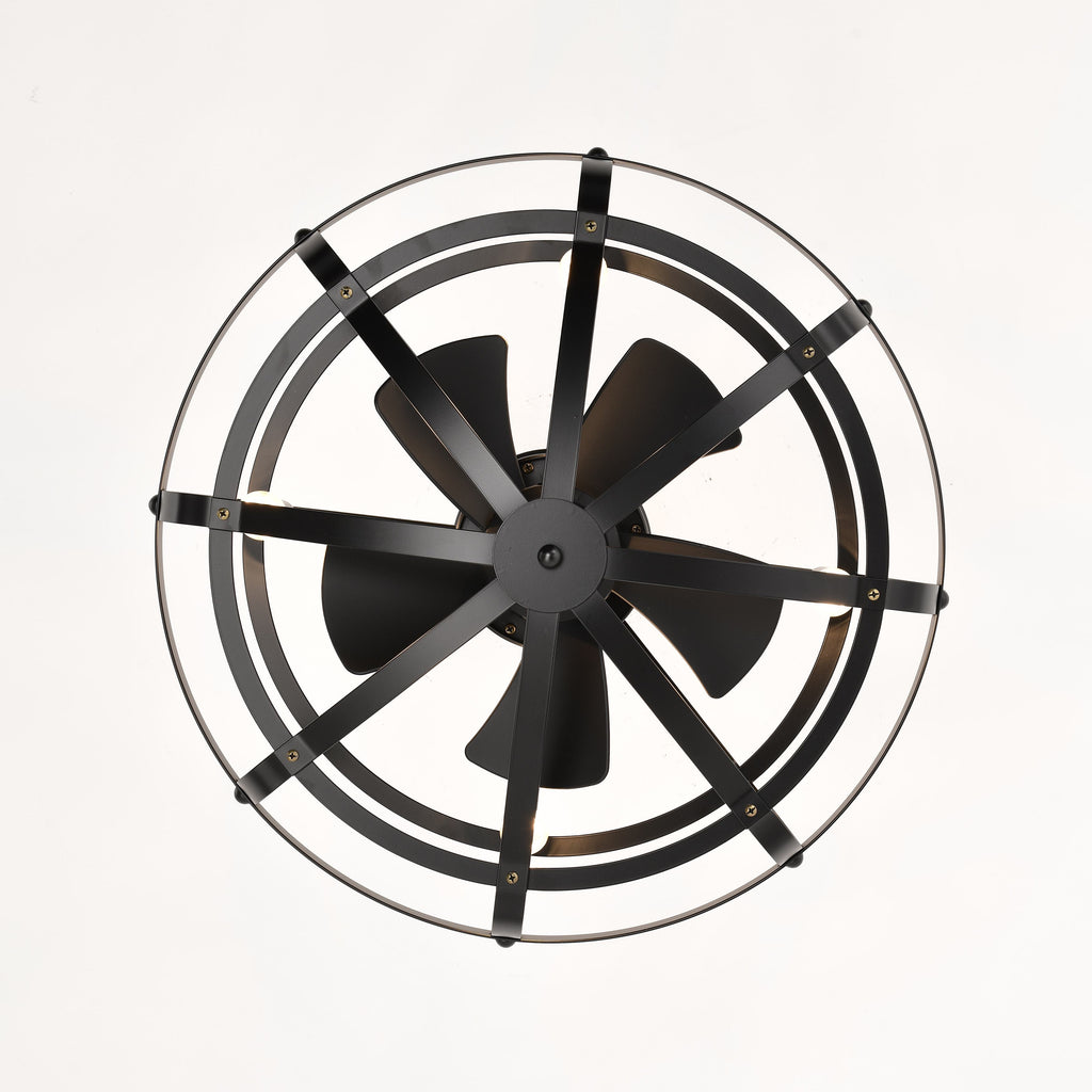 Industrial Bladeless Ceiling Fan with Lights, 18" Caged Design, Reversible Motor, Remote Control, Downrod Mount, E12 Standard Base, Matte Black