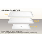 32" x 60" Acrylic Shower Base with Rigid No-Flex Construction, 3-Wall Alcove Shower Pan with Left Drain, 60" L x 32" W x 3" H, Gloss White