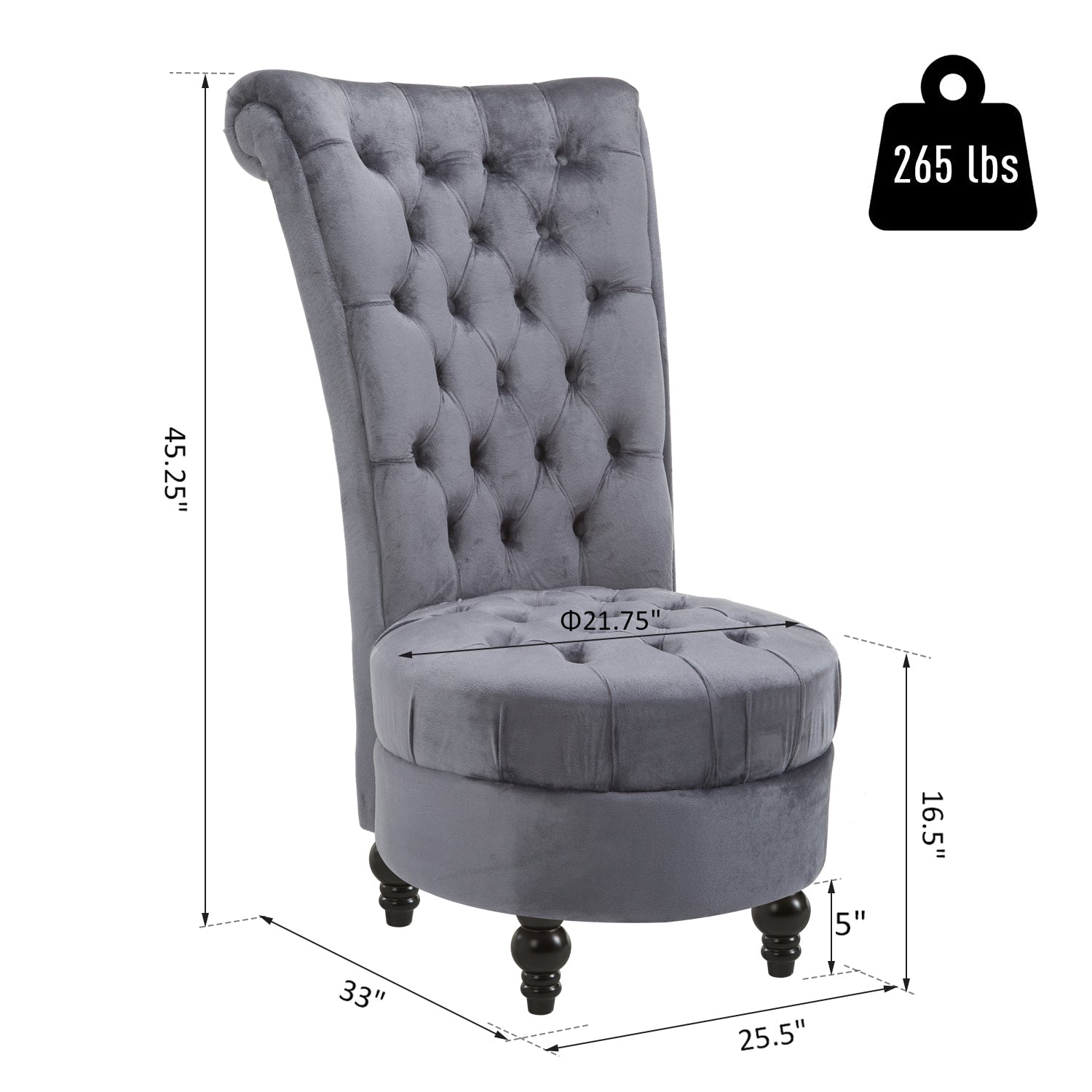 Retro High Back Armless Accent Chair, Fabric Upholstered Tufted Chair for Living Room, Dining Room and Bedroom, Gray