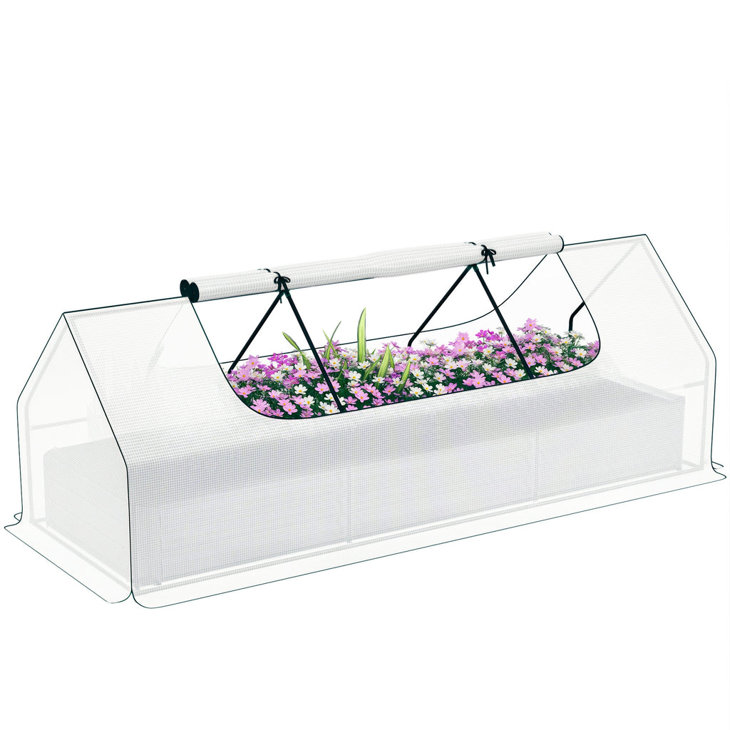 8.6 x 3 x 1ft Metal Planter Box with Mini Greenhouse, Galvanized Raised Garden Bed with Cover for Herbs and Vegetables, Small Greenhouse for Patio Garden Balcony, White and Silver