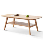 Heavy-Duty Coffee Table with 2-Tier Storage Shelf & Rounded Corners, Safe Center Table for Living Room, 47″ L x 22″ W x 17.5″ H, Oak