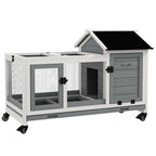 Wooden Rabbit Hutch with Wheels, Run, Slide-out Tray for Small Animals, Guinea Pig, Blue