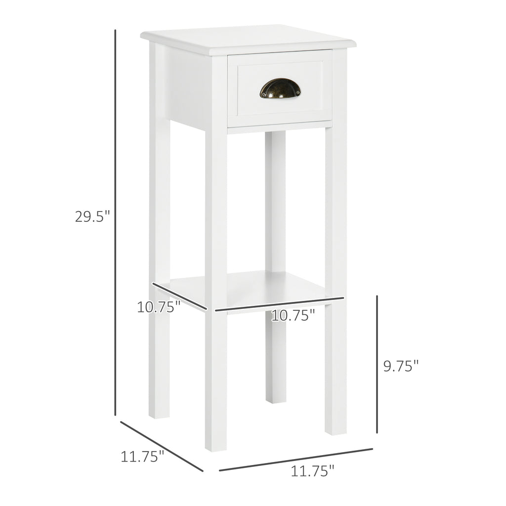 2-Tier Nightstand, Side Table with Drawer and Shelf for Living Room or Bedroom, Set of 2, White