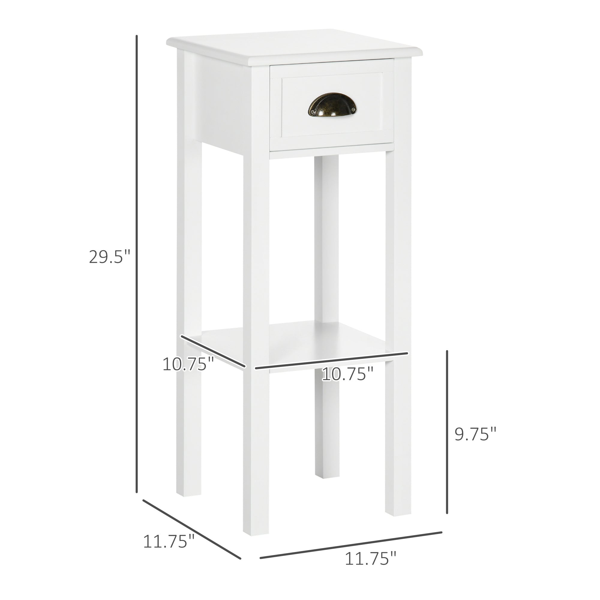 2-Tier Nightstand, Side Table with Drawer and Shelf for Living Room or Bedroom, Set of 2, White
