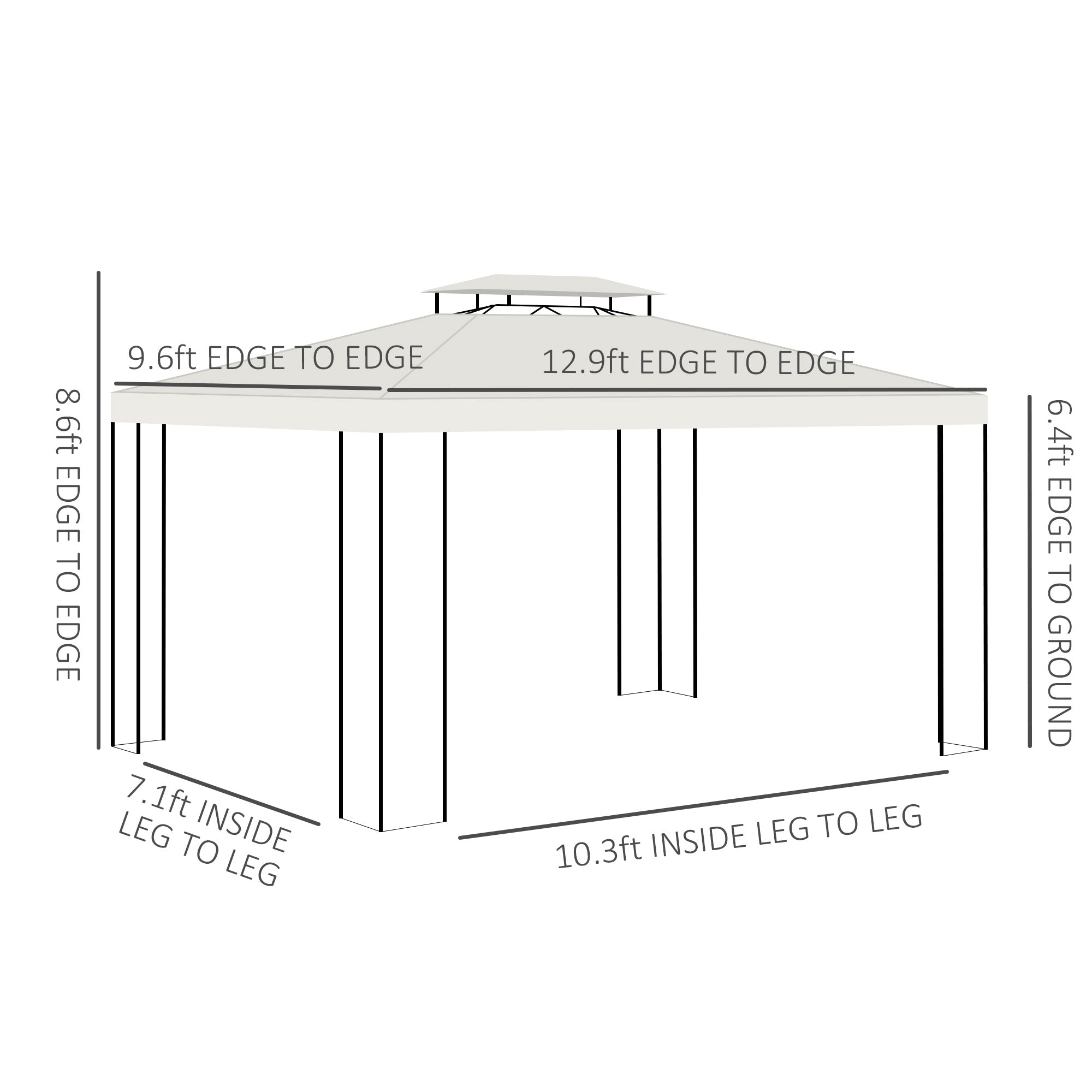 13' x 10' Patio Gazebo Outdoor Canopy Shelter w/ Double Vented Roof, Cream White