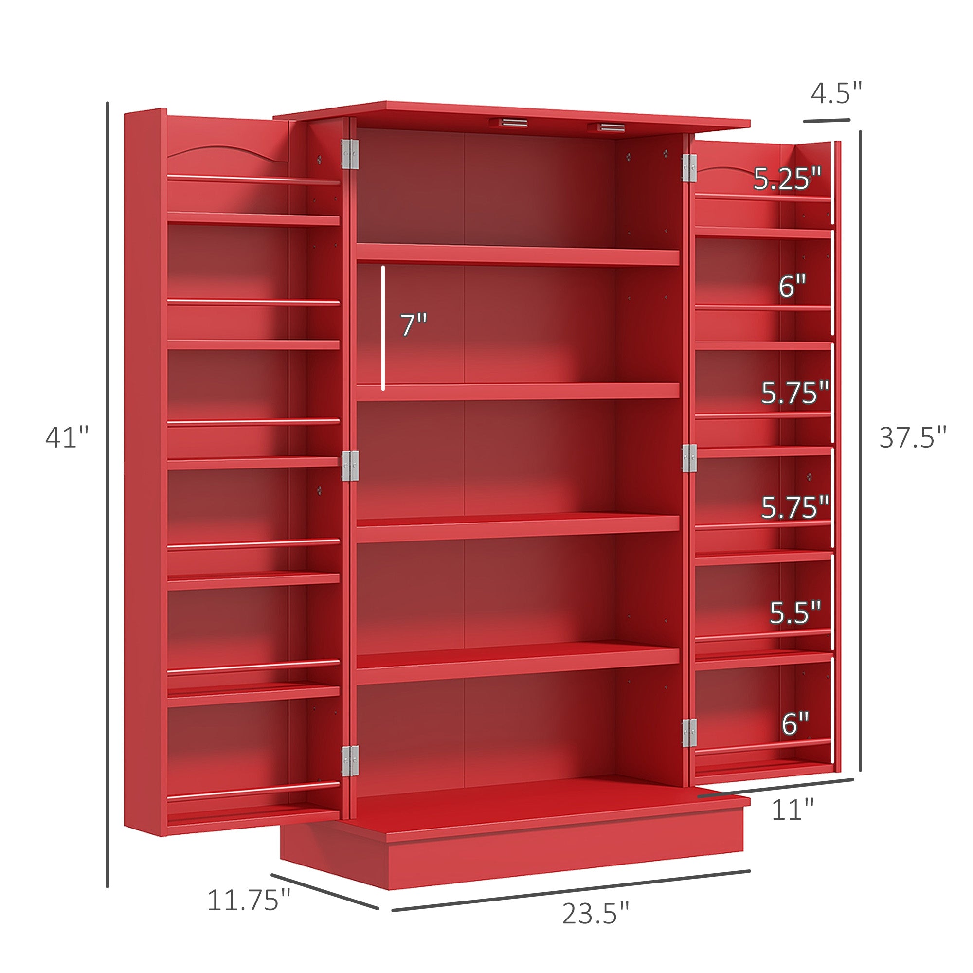Kitchen Sideboard Cabinet, Large Kitchen Storage Cabinet w/ Double Doors & 5-tier Shelving for Home, Dining Room, Red