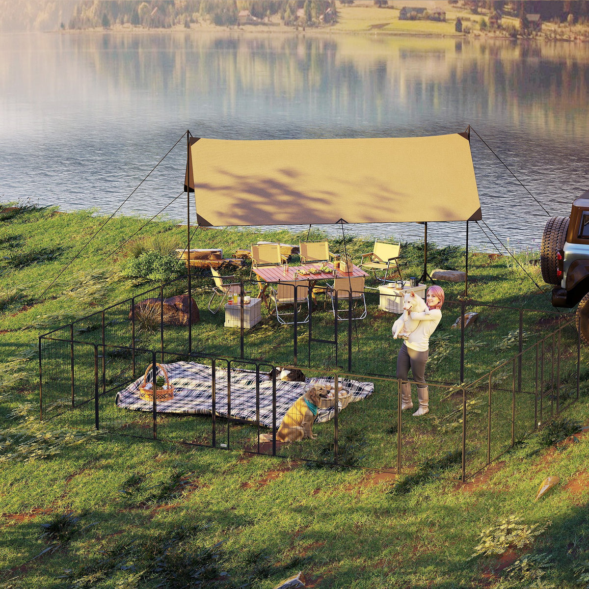 Dog Playpen for Indoor Outdoor, 24 Panels 44.5" H Puppy Playpen with Lockable Door, DIY Shape Pet Exercise Fence, Black