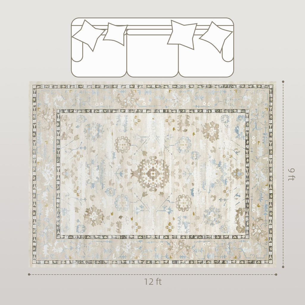 9x12 Area Rug, Indoor Boho Machine Washable Carpet for Living Room, Bedroom, Dining Room, Kitchen, Blue
